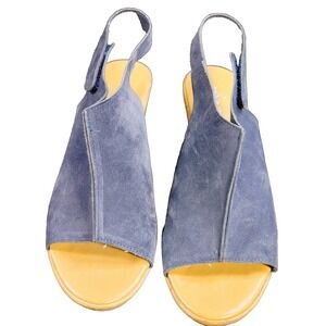 Mila Paoli Women's Size 8 Shoe Tan Blue Suede Wedge Slide Summer Sandal